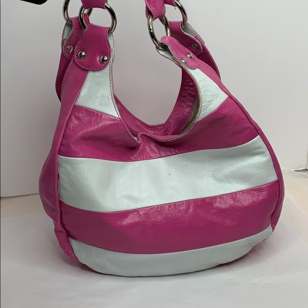 Innue Italy leather bag striped Pink and White,